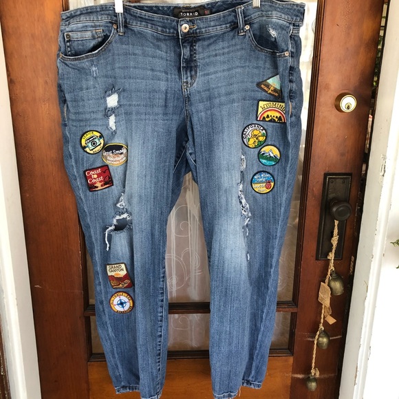 torrid Denim - Distressed Traveling Camping Patched Jeans So Soft with a Vintage Feel & Look 24
